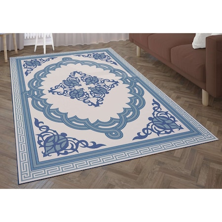 Deerlux Transitional Living Room Area Rug with Nonslip Backing, Blue Medallion Pattern, 8 x 10 ft QI003642.L